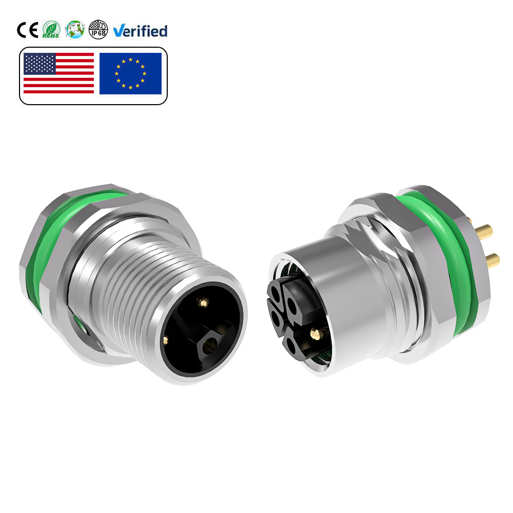 M12-L-5 core front-locking male-female socket - PG9 - PCB